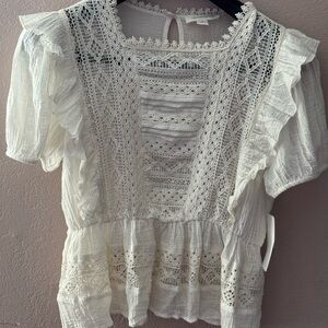Treasure & Bond White Lace Ruffle Blouse